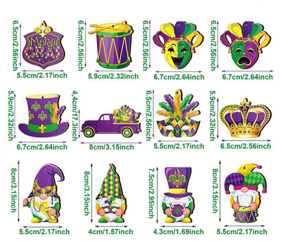 Mardi Gras Wooden Hanging Ornaments 36Pcs