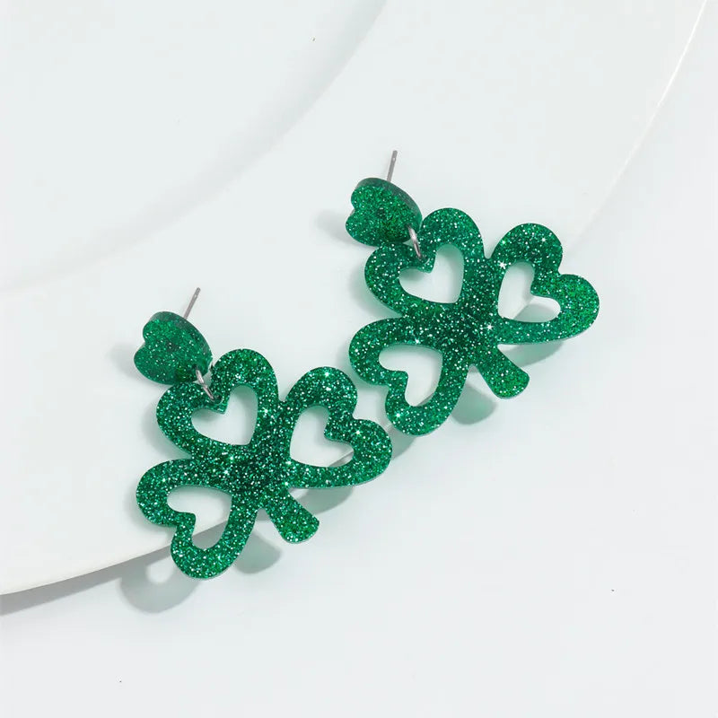 Glitter Green Shamrock Earrings