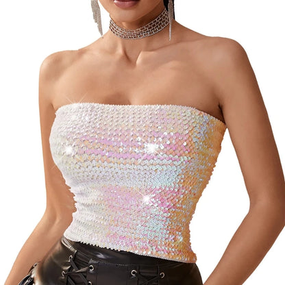 Women Sparkling Strapless Crop Top