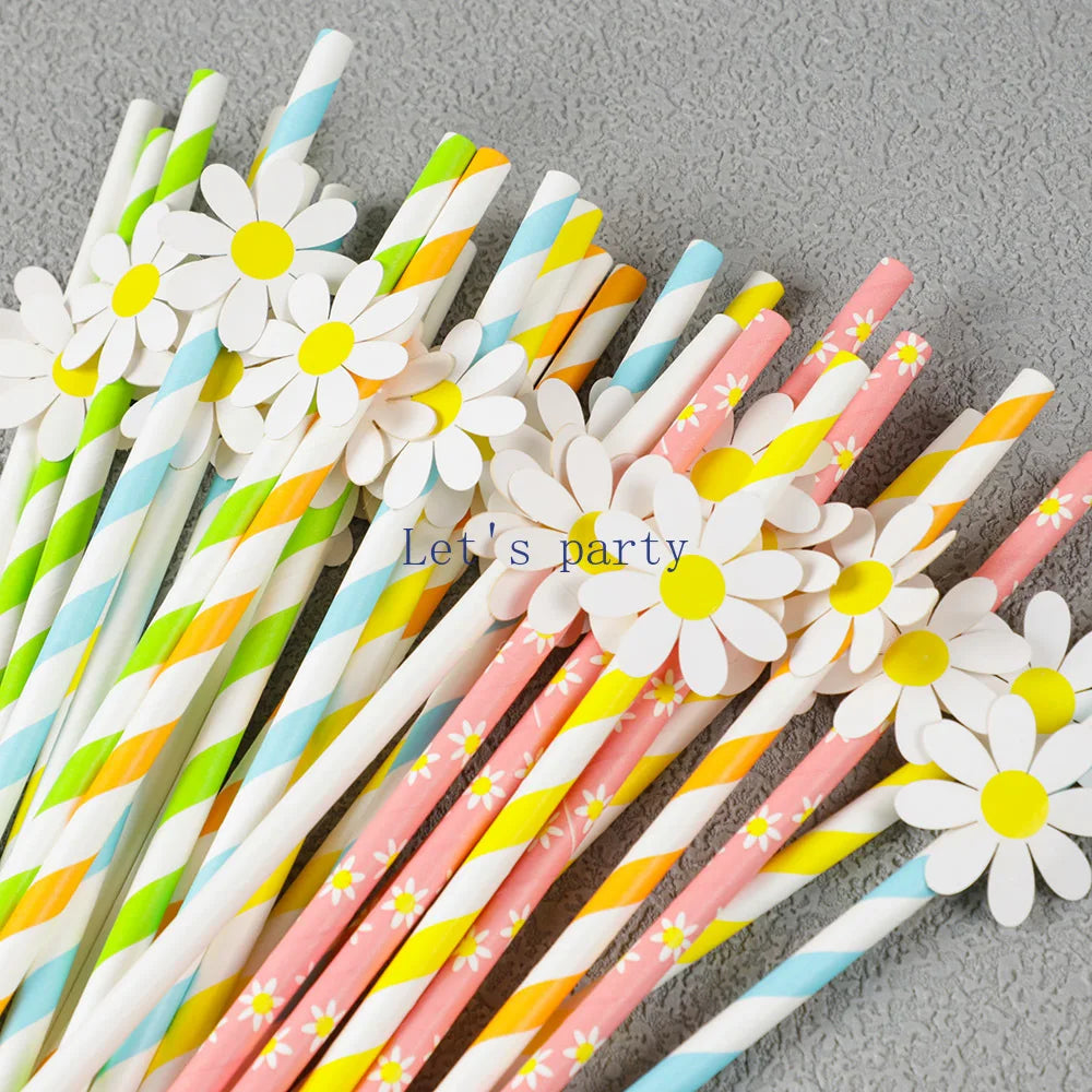 Flower Paper Straws 30Pcs