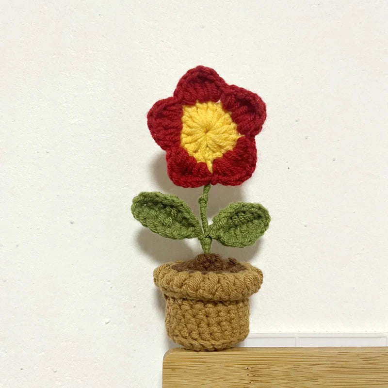 Hand-Knitted Crochet Potted Flowers