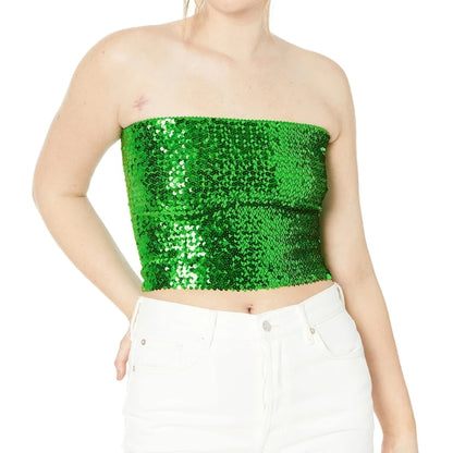 Women Sparkling Strapless Crop Top