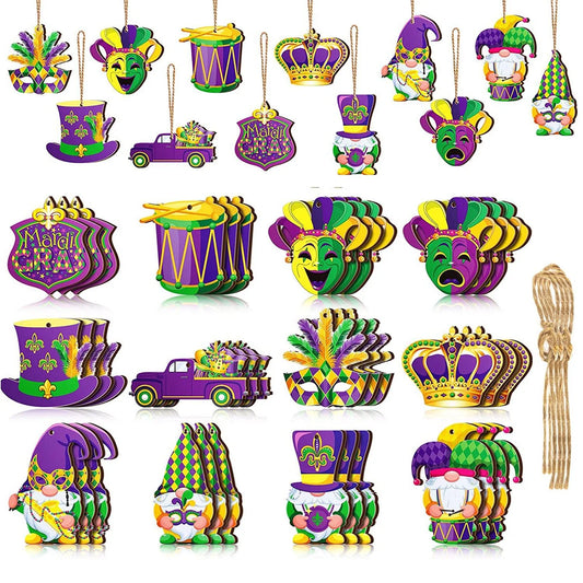 Mardi Gras Wooden Hanging Ornaments 36Pcs