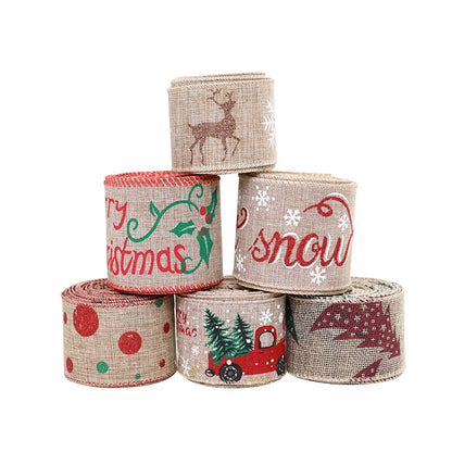 Christmas Linen Ribbon 2m