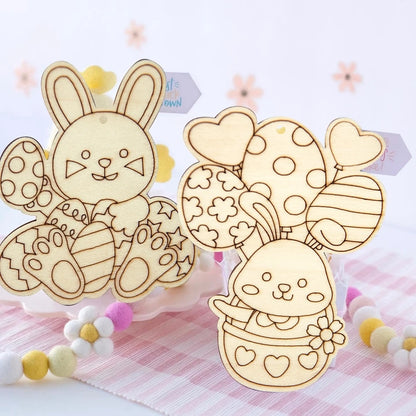 Wooden Easter Hanging Ornaments 10pcs