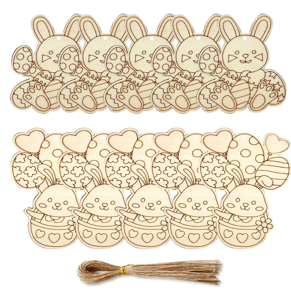 Wooden Easter Hanging Ornaments 10pcs