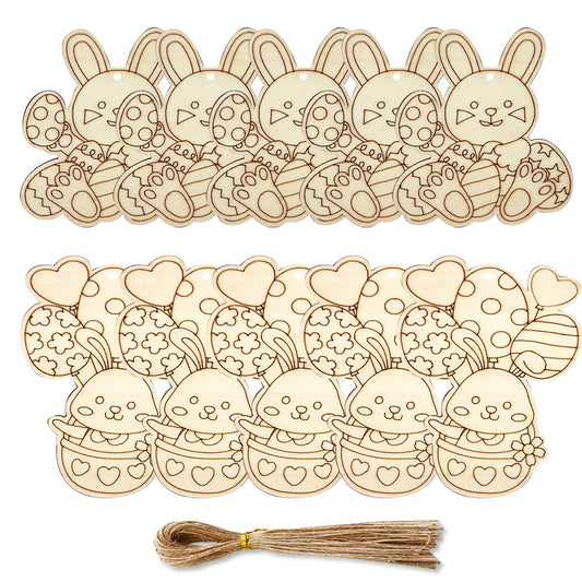 Wooden Easter Hanging Ornaments 10pcs