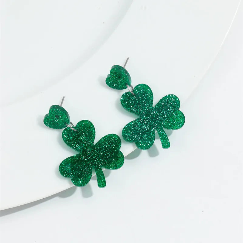 Glitter Green Shamrock Earrings