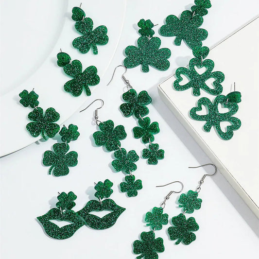 Glitter Green Shamrock Earrings