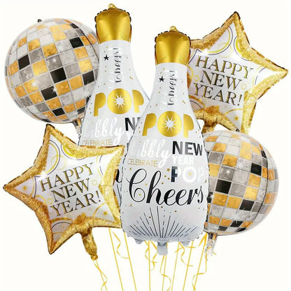 New Year Foil Balloons White 6pcs