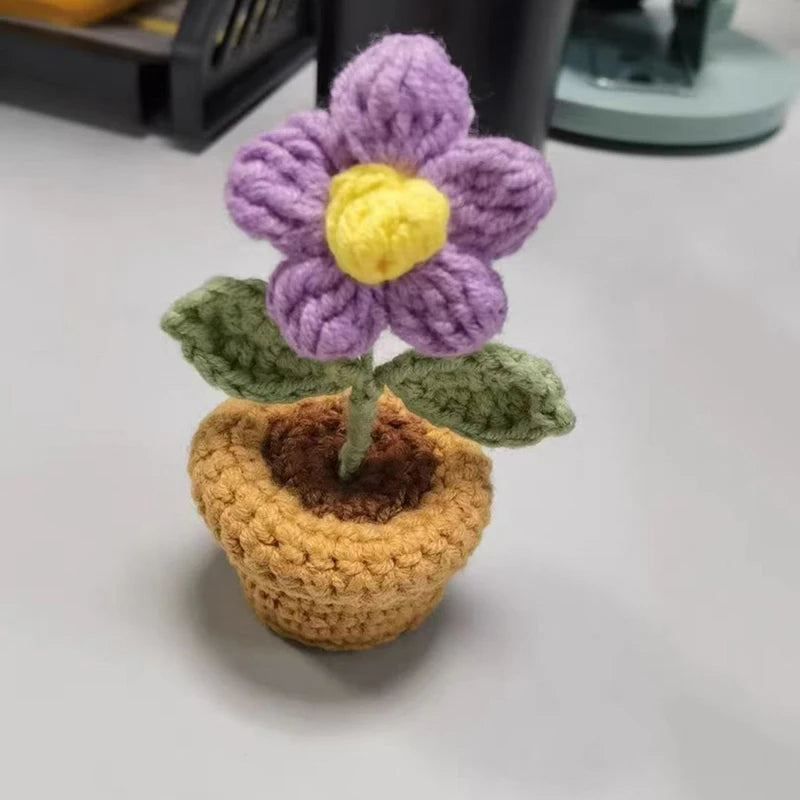 Hand-Knitted Crochet Potted Flowers