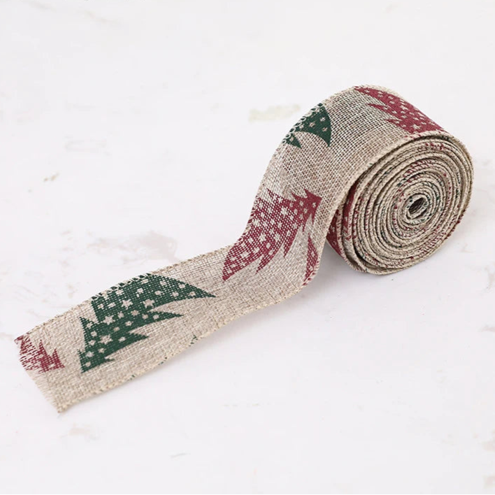 Christmas Linen Ribbon 2m