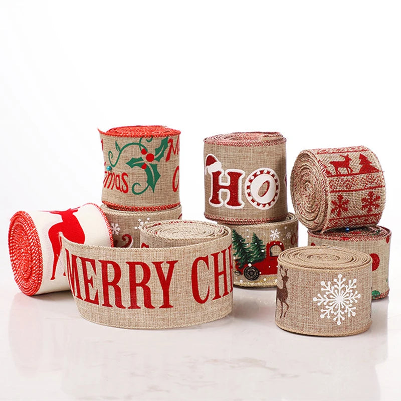 Christmas Linen Ribbon 2m