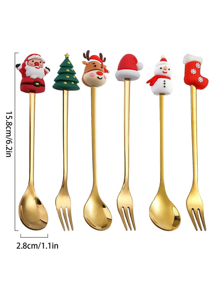 Christmas Coffee Spoons Forks Set (4/6Pcs)