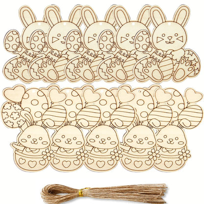 Wooden Easter Hanging Ornaments 10pcs