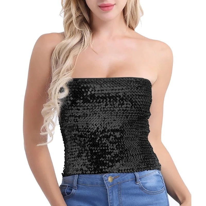 Women Sparkling Strapless Crop Top