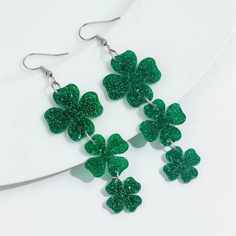 Glitter Green Shamrock Earrings