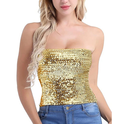 Women Sparkling Strapless Crop Top