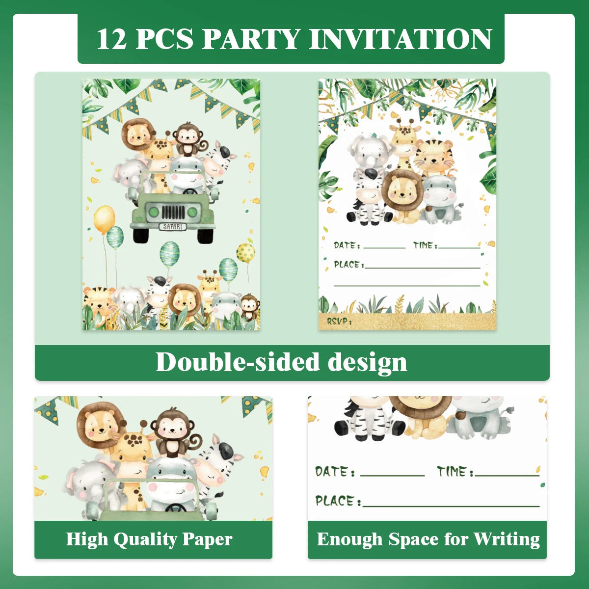 Jungle Invitations Cards 12pcs