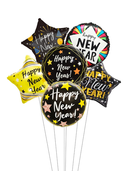 New Year Foil Balloons Black 6pcs