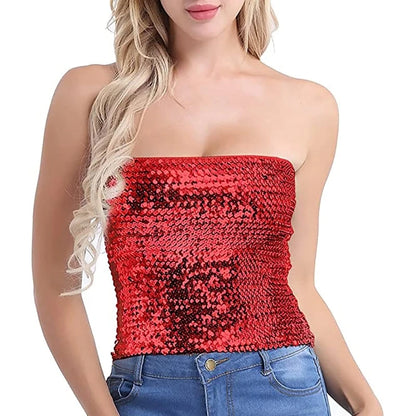 Women Sparkling Strapless Crop Top