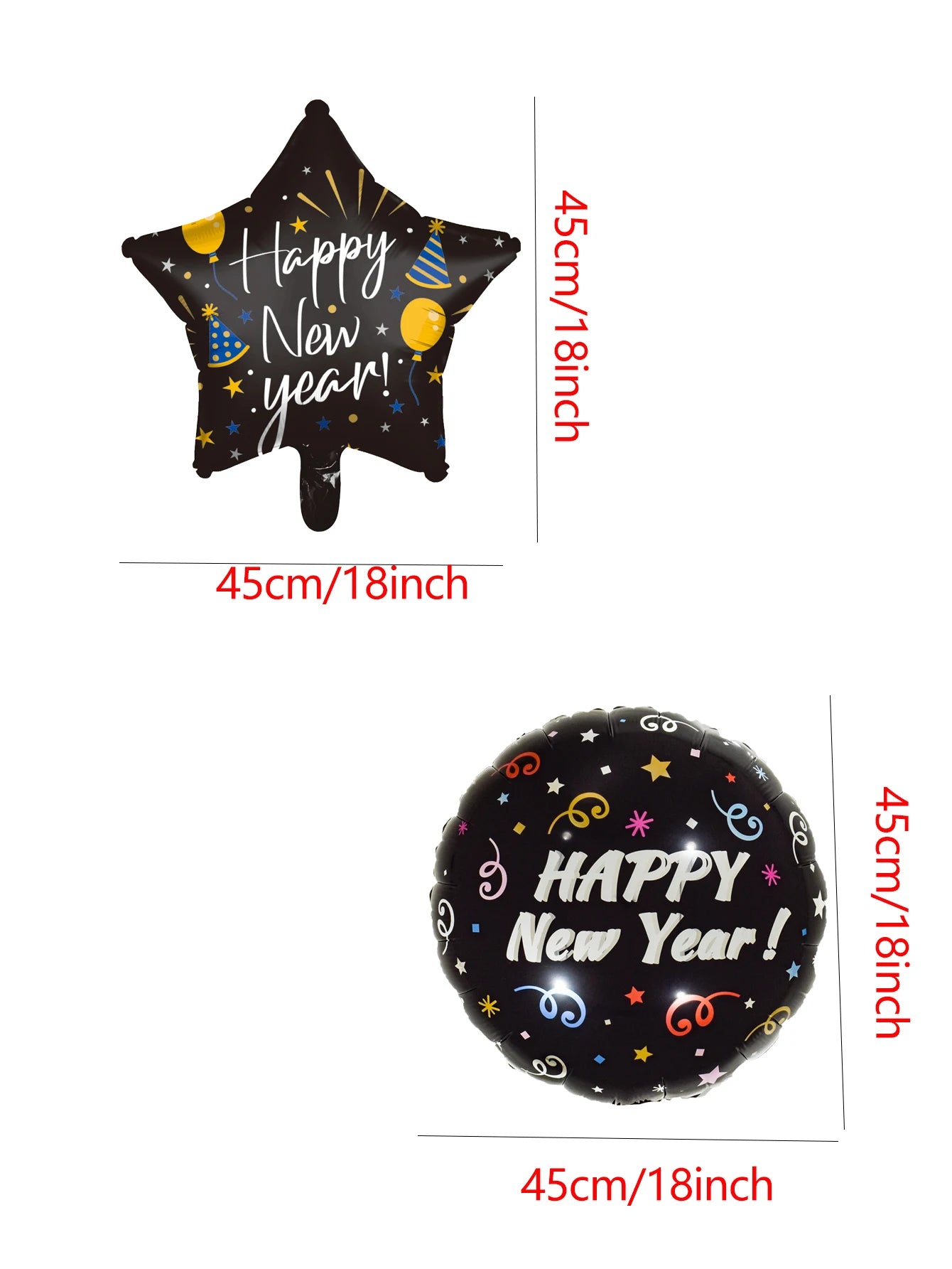 New Year Foil Balloons Black 6pcs