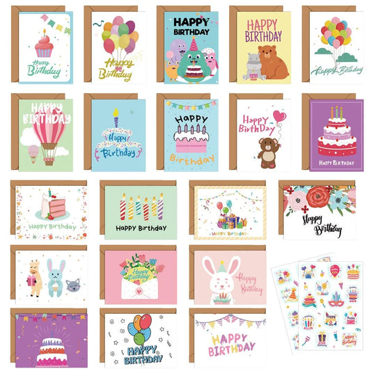 20Pcs Birthday Greeting Card + Envelopes + Stickers