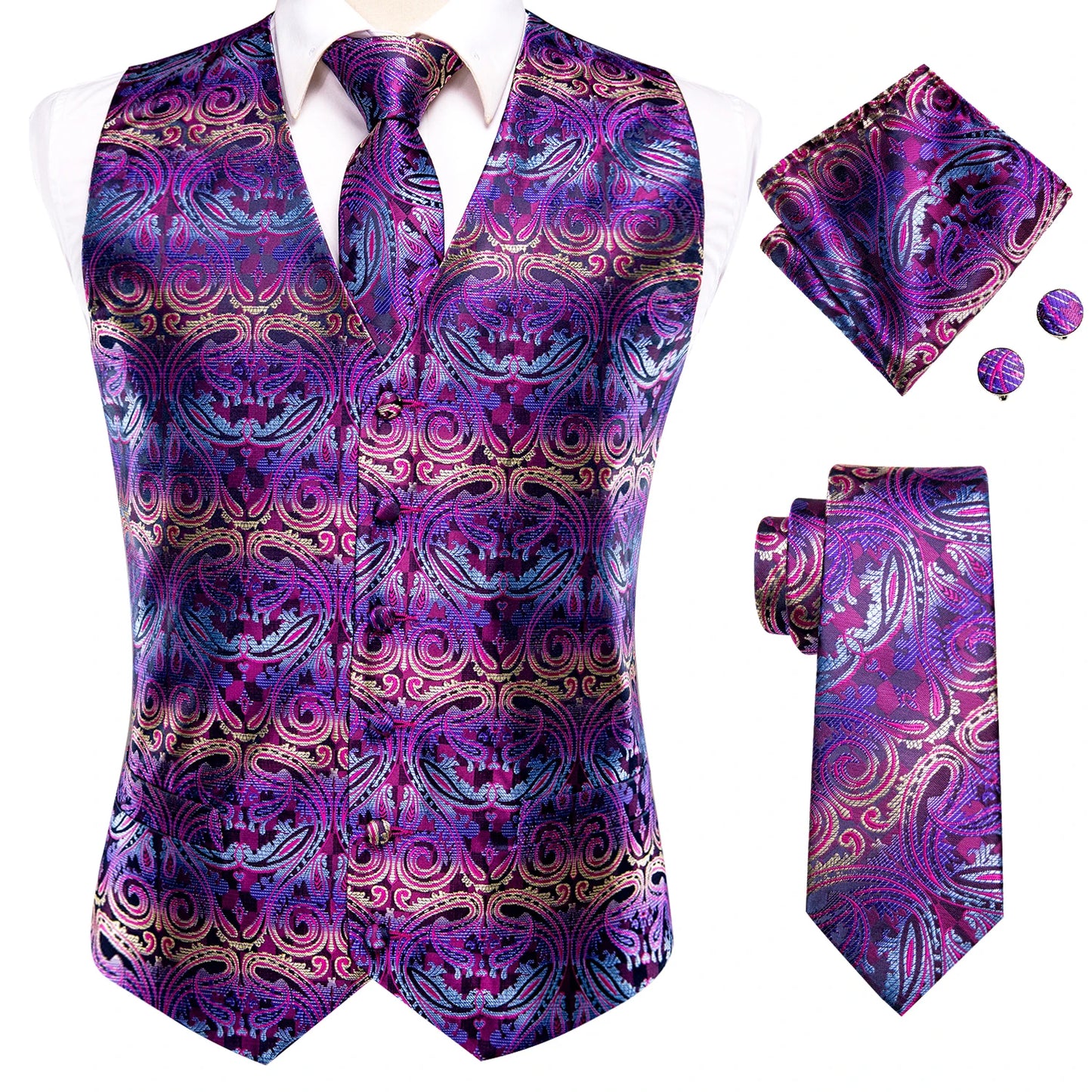 Men Colorful Vest + Tie