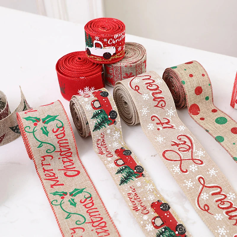 Christmas Linen Ribbon 2m