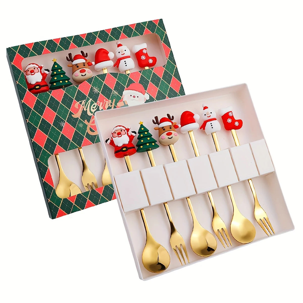 Christmas Coffee Spoons Forks Set (4/6Pcs)