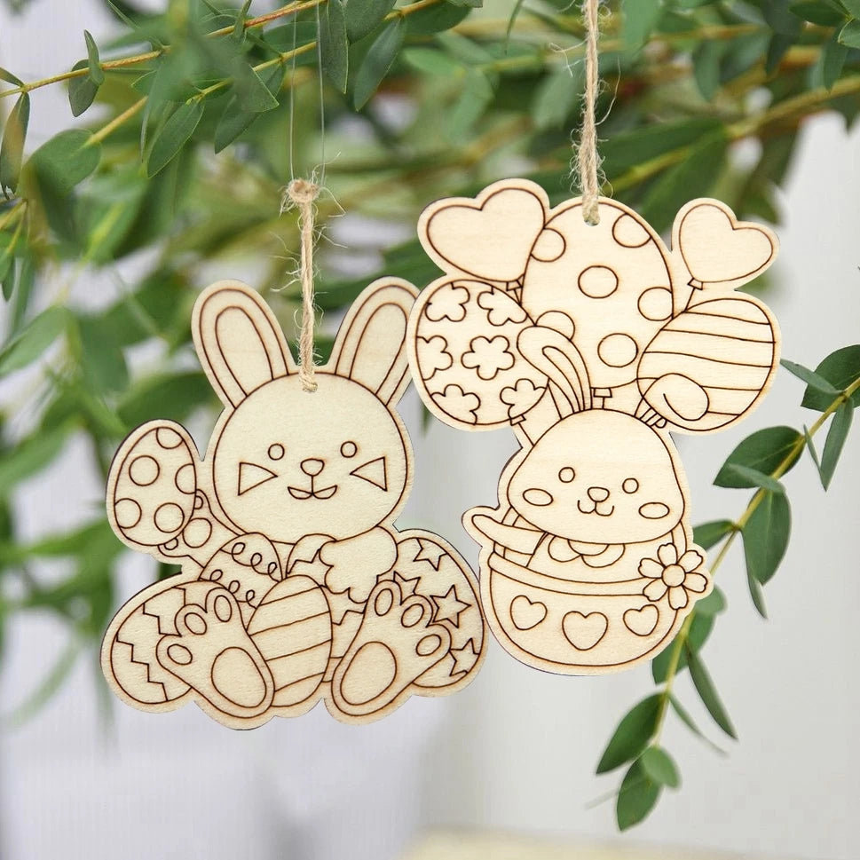 Wooden Easter Hanging Ornaments 10pcs