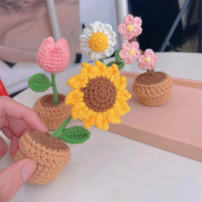 Hand-Knitted Crochet Potted Flowers