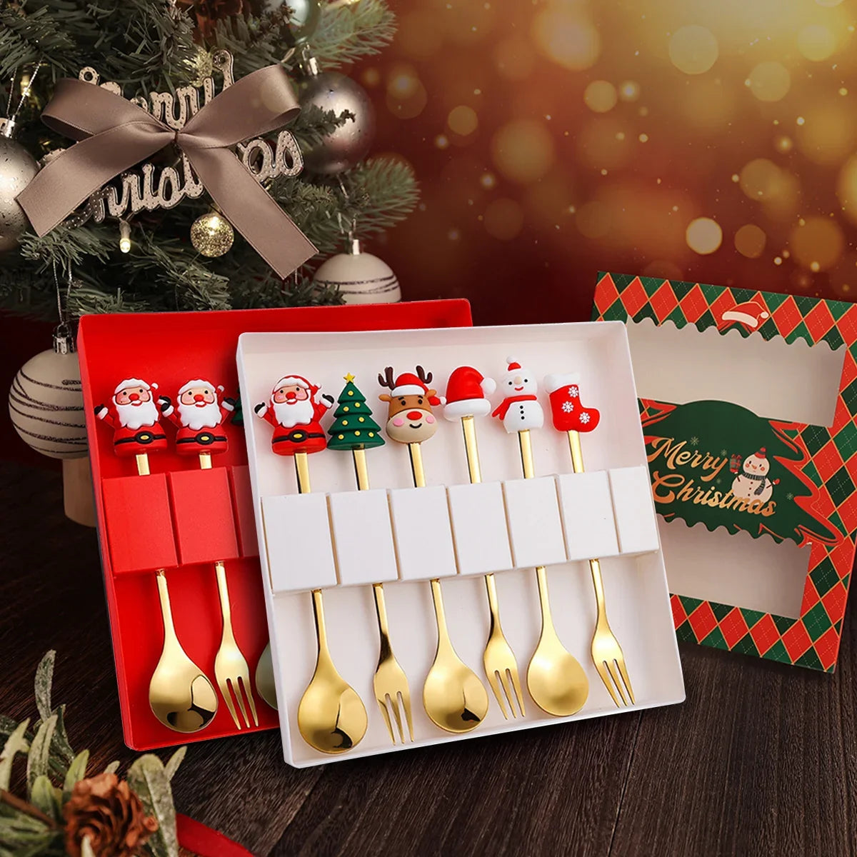 Christmas Coffee Spoons Forks Set (4/6Pcs)