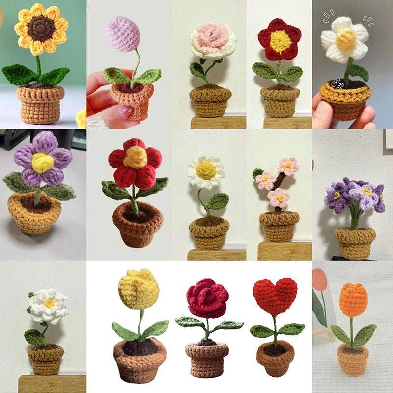 Hand-Knitted Crochet Potted Flowers