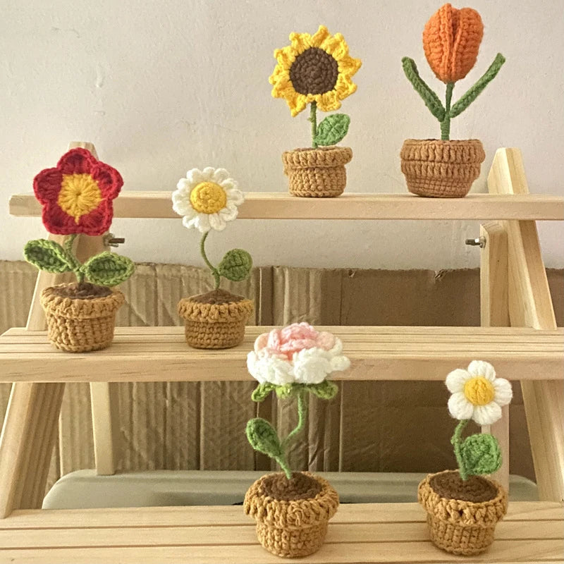 Hand-Knitted Crochet Potted Flowers