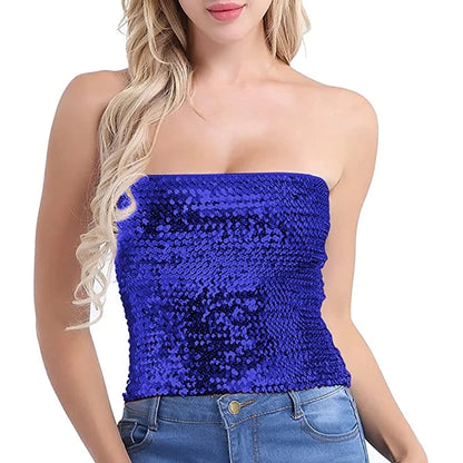 Women Sparkling Strapless Crop Top