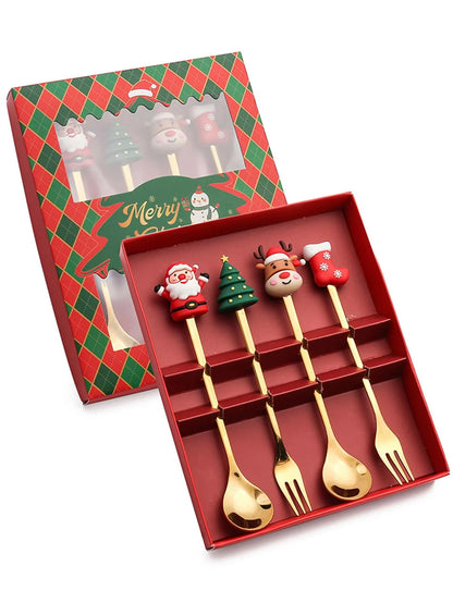 Christmas Coffee Spoons Forks Set (4/6Pcs)