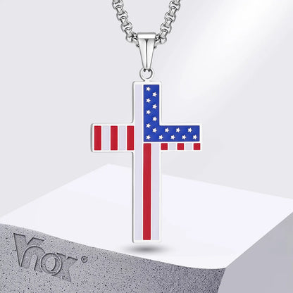 Cross America Flag Necklace