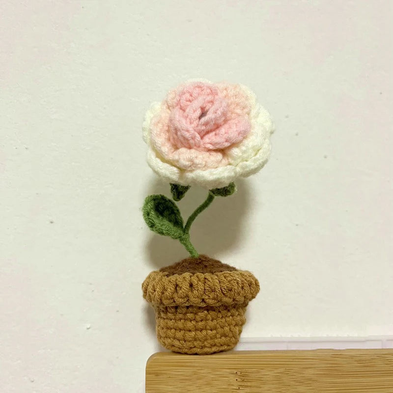 Hand-Knitted Crochet Potted Flowers