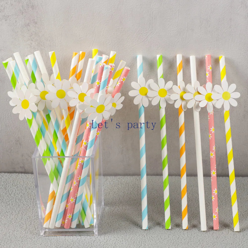 Flower Paper Straws 30Pcs