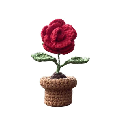 Hand-Knitted Crochet Potted Flowers