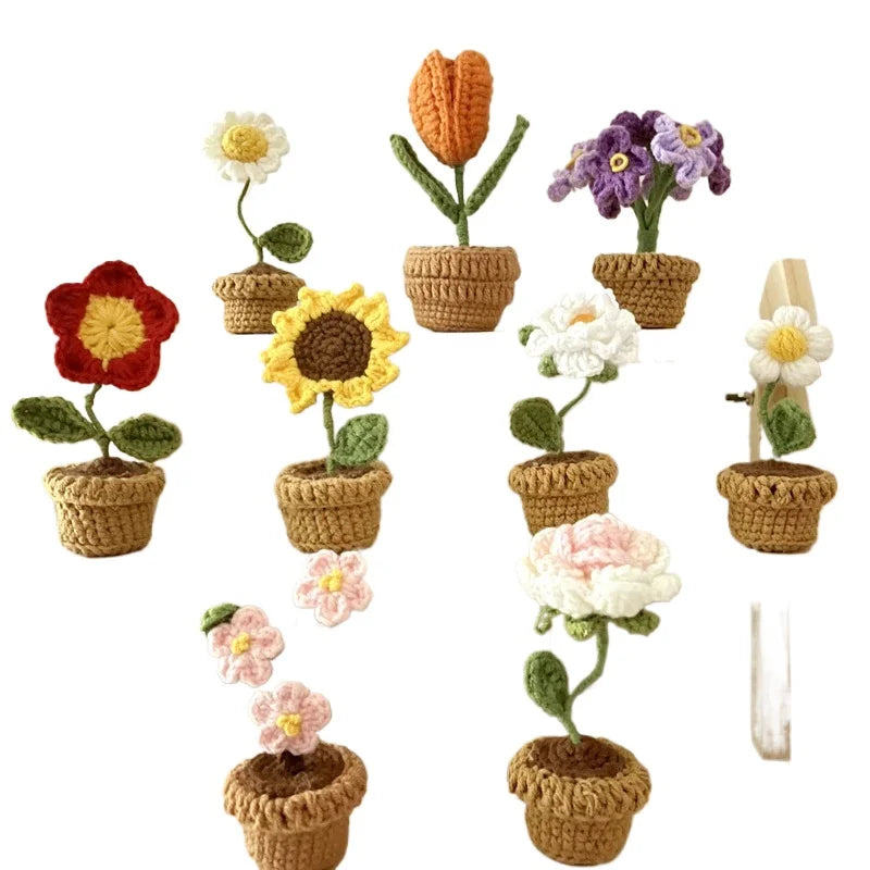 Hand-Knitted Crochet Potted Flowers