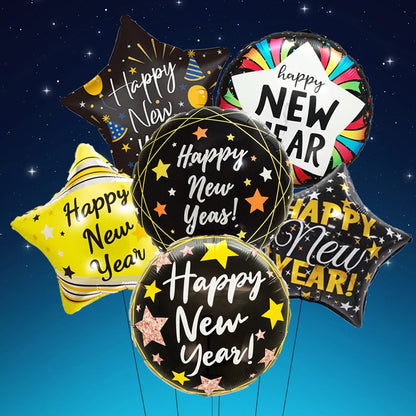 New Year Foil Balloons Black 6pcs