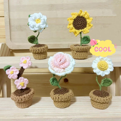 Hand-Knitted Crochet Potted Flowers