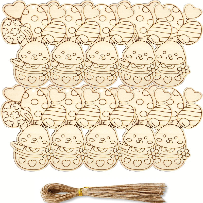 Wooden Easter Hanging Ornaments 10pcs