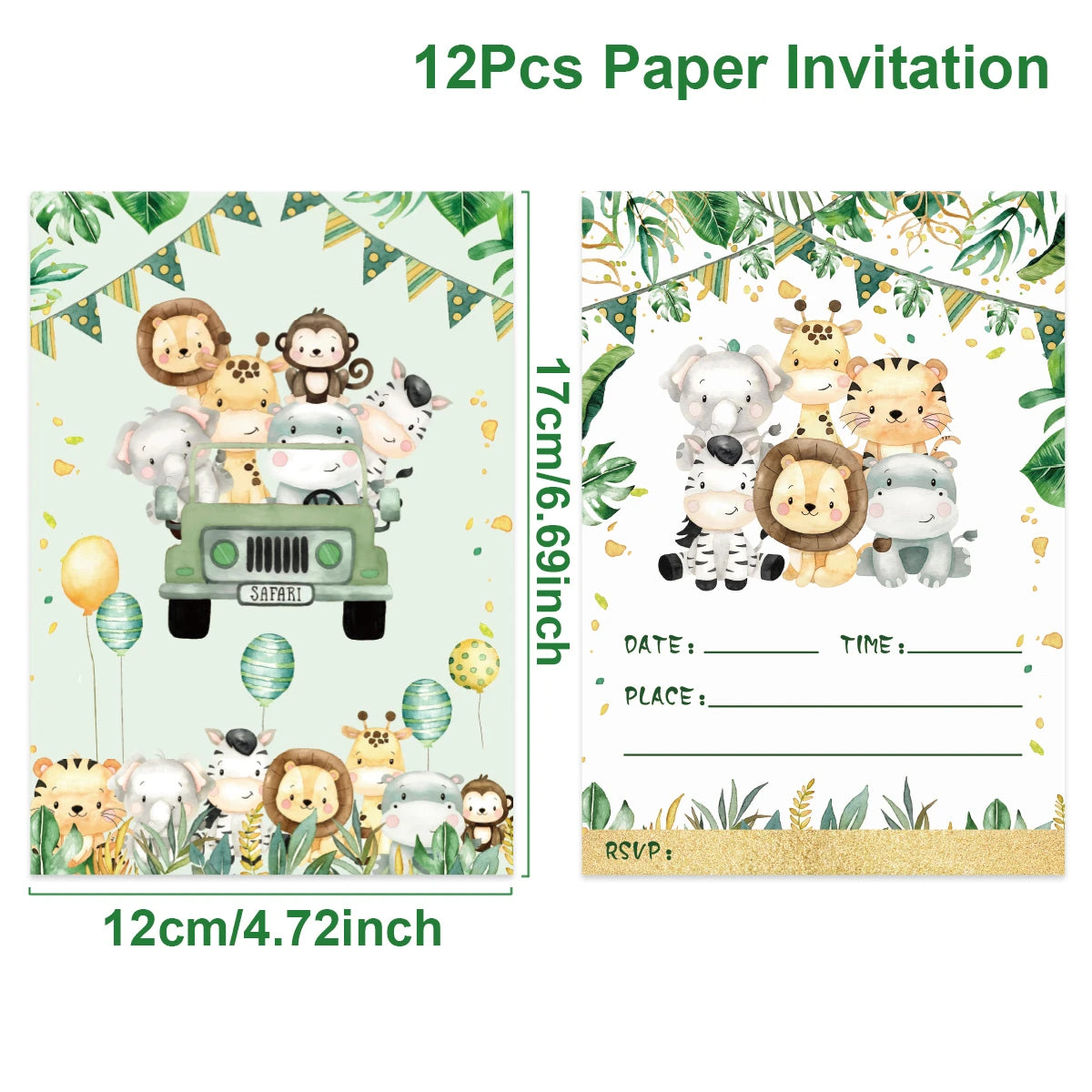 Jungle Invitations Cards 12pcs