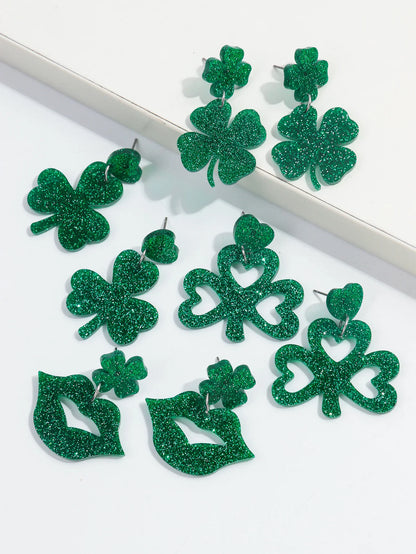 Glitter Green Shamrock Earrings