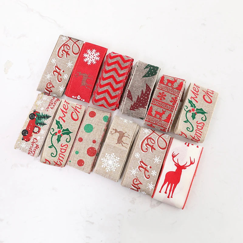 Christmas Linen Ribbon 2m